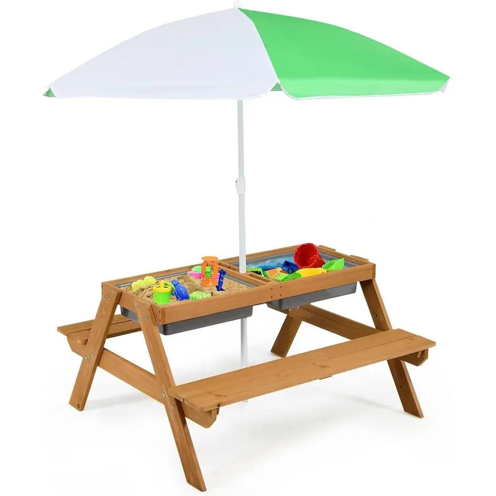 Kids Outdoor Picnic Table - 4-in-1 Wooden Sand & Water Picnic