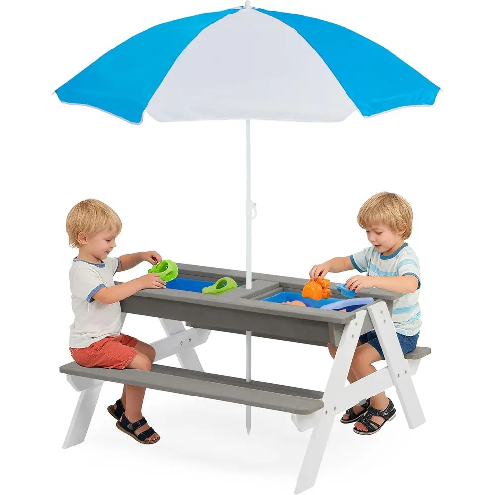 Kids Outdoor Picnic Table - Convertible 3-in-1 Wooden Picnic Table for