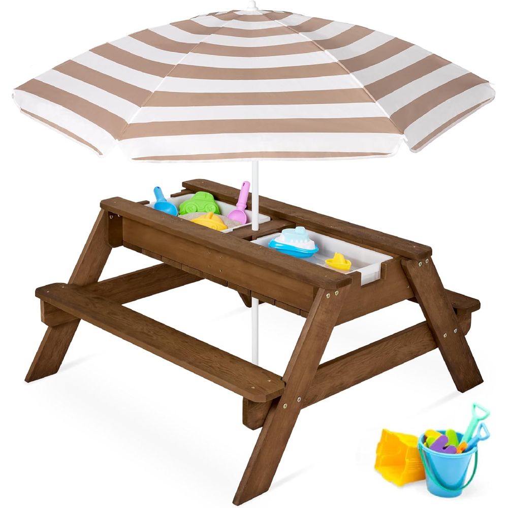 Kids Outdoor Picnic Table - Kids Picnic Table with Umbrella, 3-in-1