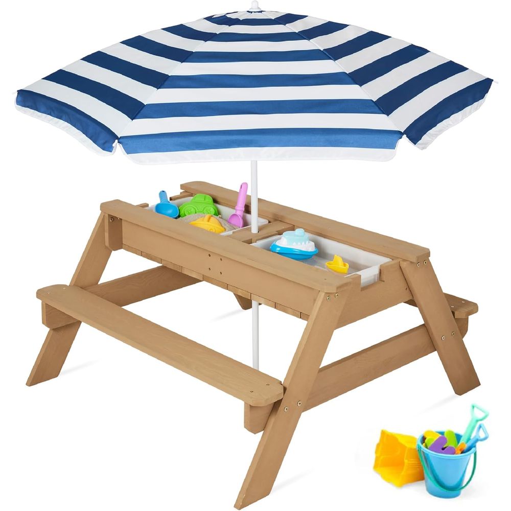Kids Outdoor Picnic Table - Kids Picnic Table with Umbrella, 3-in-1