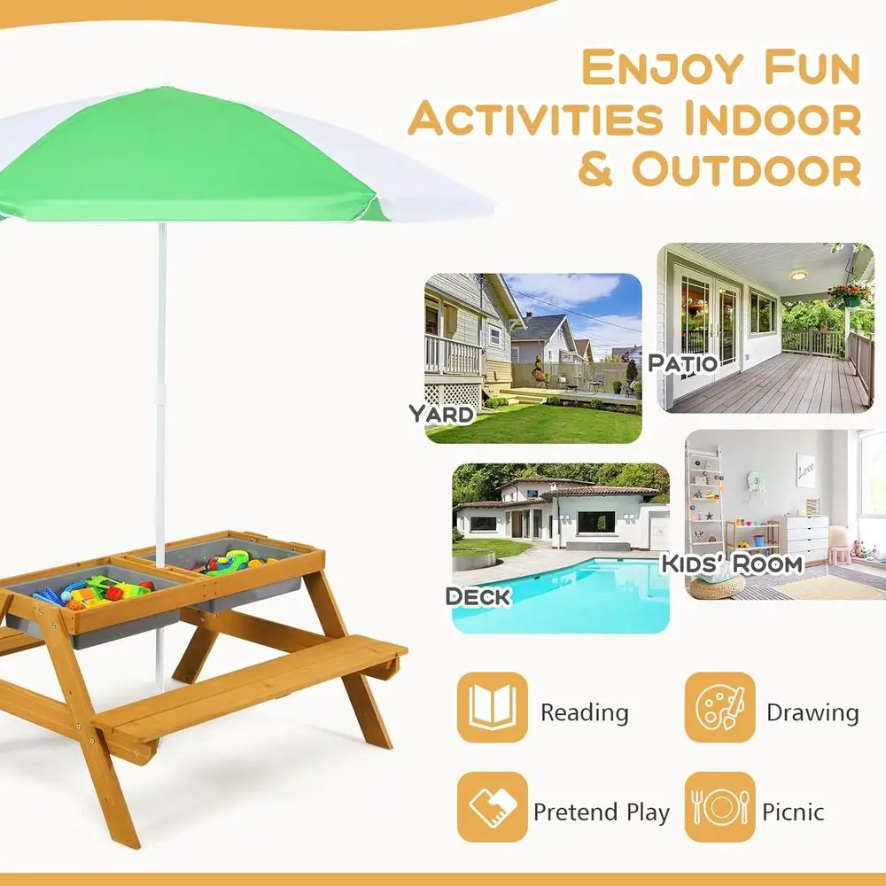 3-in-1 Height-Adjustable Umbre - огляд і ціна Kids Outdoor Picnic Table