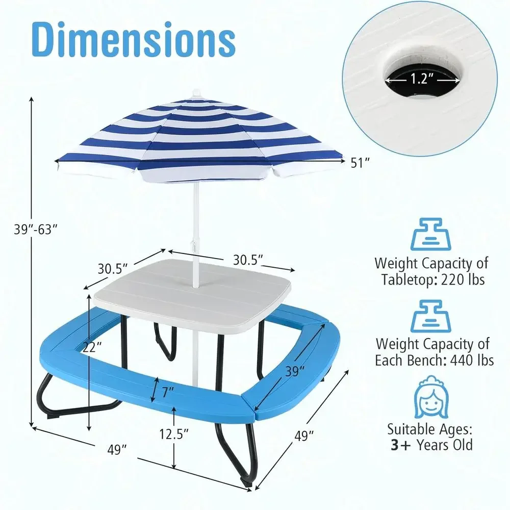 8-Person Kids Picnic Table wit - огляд і ціна Kids Outdoor Picnic Table