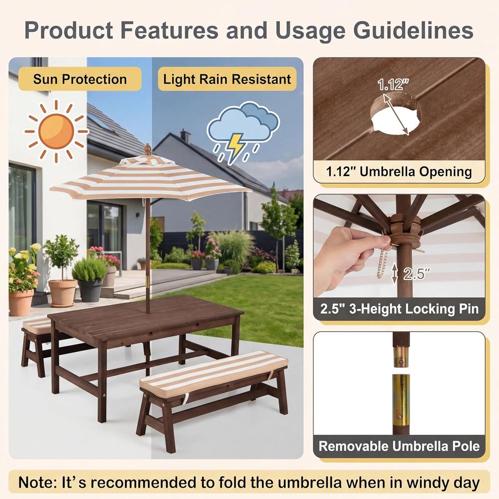 Kids Picnic Table, Large 42“x  - огляд і ціна Kids Outdoor Picnic Table