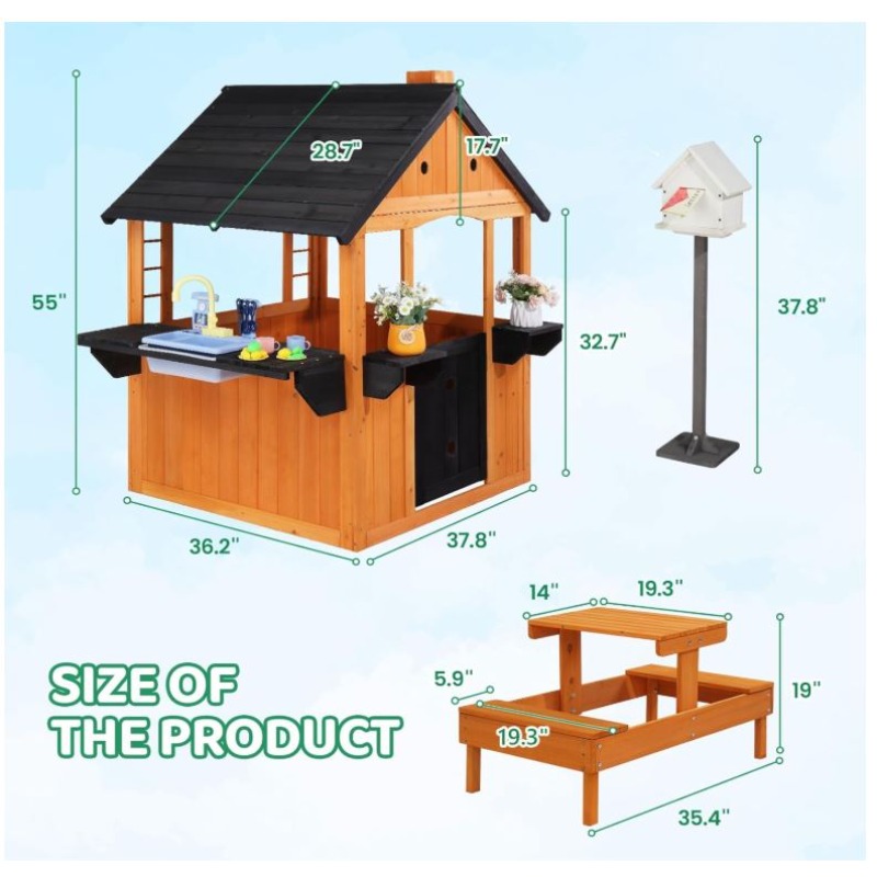 Kids Wooden Playhouse for Outd - огляд і ціна Kids Outdoor Sink