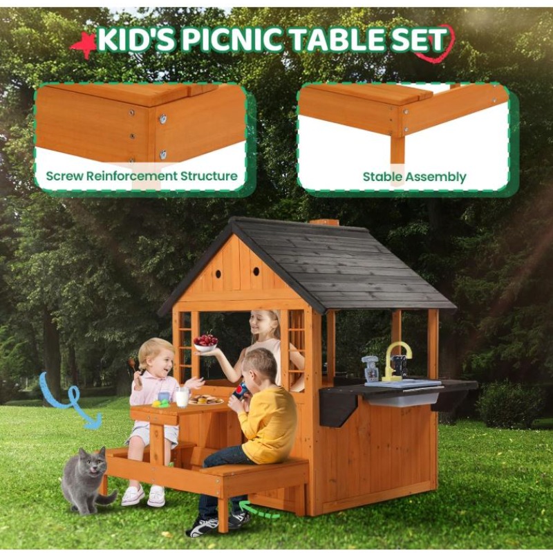 Kids Wooden Playhouse for Outd - огляд і ціна Kids Outdoor Sink